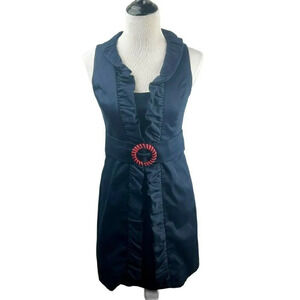Milly New York Danielle Sheath Dress Women 6 Belt Ruffle Sleeveless Navy Blue